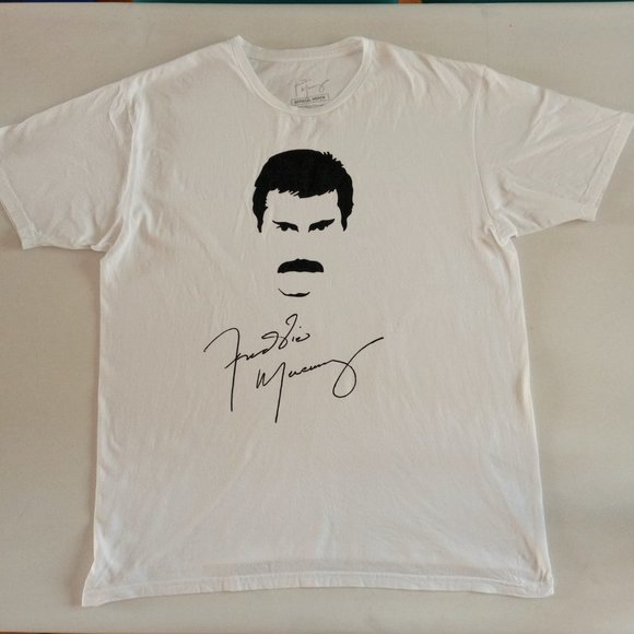 Freddie Mercury Queen signature  white T-shirt - Picture 1 of 7